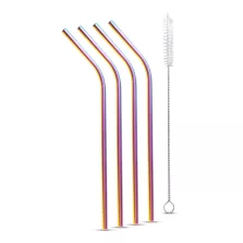   Rozsdamentes acél szívószál szett - titán szivárványos - 215 x 6 mm - 5 részes