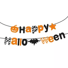   Halloween-i papír girland - "Happy Halloween" felirat - 3,5 m