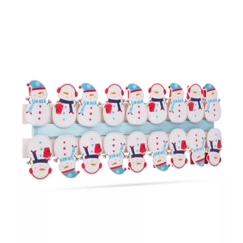 Karácsonyi csipesz szalaggal - hóember - 22 x 35 mm - 18 db, 2 m / csomag