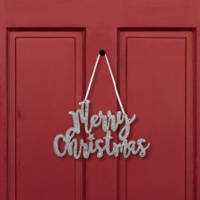   Karácsonyi dekoráció - "Merry Christmas" felirat - 20 x 12 cm - ezüst