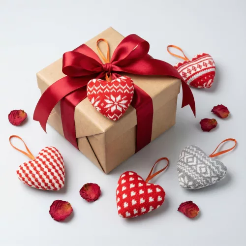 Mini textil dekoráció párna - szív - akasztóval - 12 x 5 x 11 cm - 5 féle