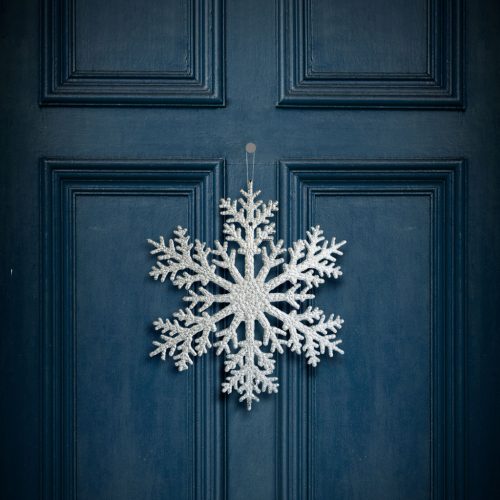 Karácsonyi dekoráció - jégkristály - glitteres ezüst - akasztható - 31 cm