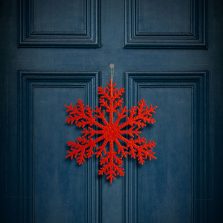   Karácsonyi dekoráció - jégkristály - glitteres piros - akasztható - 31 cm