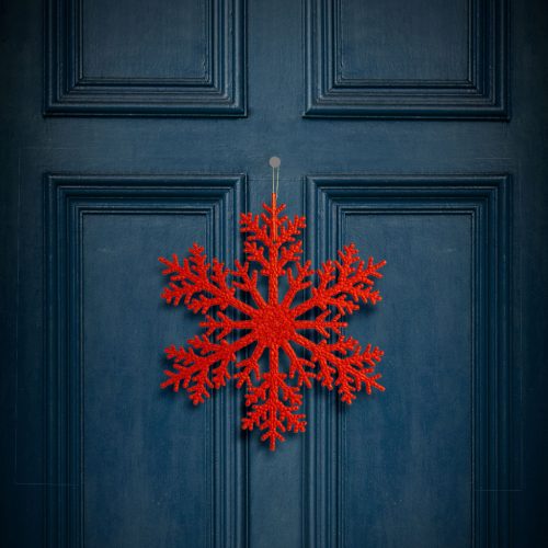 Karácsonyi dekoráció - jégkristály - glitteres piros - akasztható - 31 cm