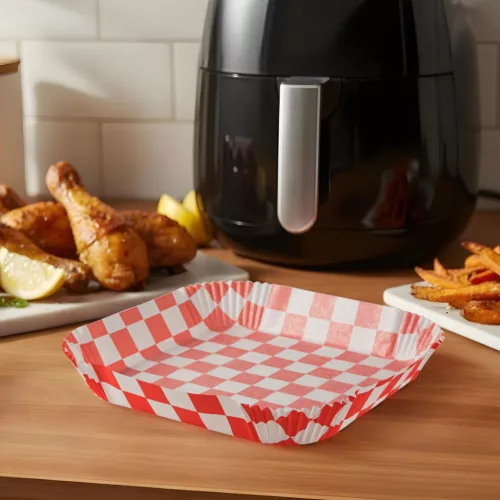 Air fryer sütőpapír - olaj nélküli sütőhöz - kockás, négyzet - 20 cm - 50 db / csomag