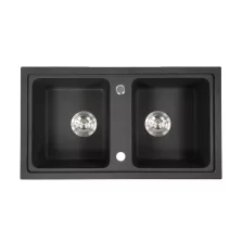   Tia szögletes két medencés gránit mosogató szifonnal fekete