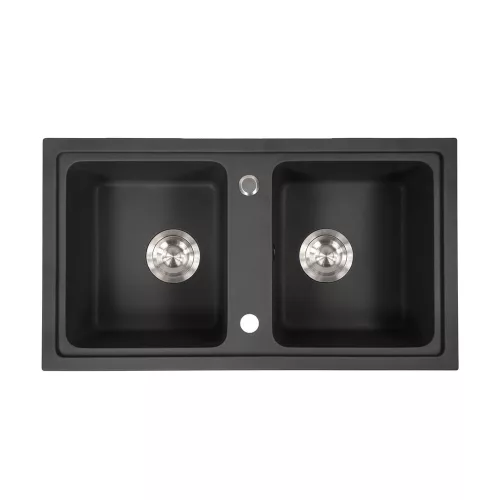 Tia szögletes két medencés gránit mosogató szifonnal fekete