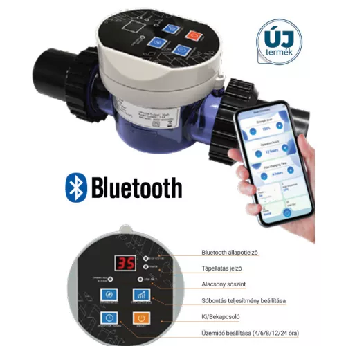 Medence sóbontó, Neo 10 gr/h, kompakt kivitel, Bluetooth vezérlés, automata vízfertőtlenítés, alacsony sótartalom, beépített áramláskapcsoló