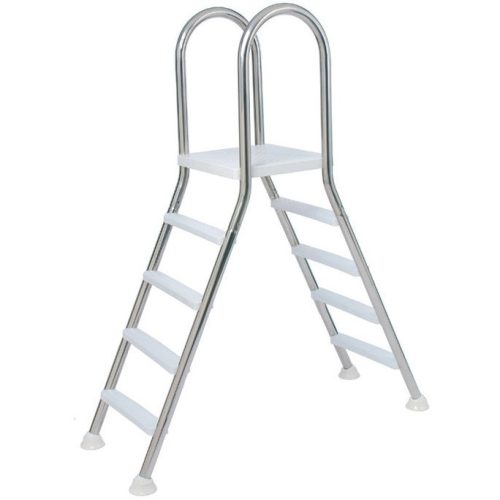 Medence létra, AISI316, kétágú, 4+4 fokos, 1,2 m, ezüst, rozsdamentes acél, csavarozható, műanyag rögzítőelemek