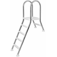   Medence létra, AISI316, kétágú, 1+4 fokos, 1,2 m, ezüst, rozsdamentes acél, csavarozható, műanyag rögzítőelemek