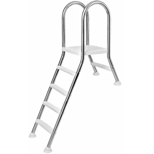 Medence létra, AISI316, kétágú, 1+5 fokos, 1,5 m, ezüst, rozsdamentes acél, csavarozható, műanyag rögzítőelemek