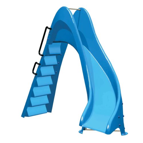 Medence csúszda, jobbos, lépcsős kivitel, 1,75 m, vízköpős nedvesítés, csúszásmentes lépcsők, alumínium fogantyúk, UV-álló üvegszálas kivitel