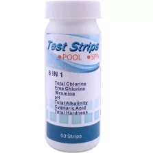   Vízelemző, tesztcsíkos, pH / Klór / Bróm / TA / TH / TC / CYA szint méréséhez, 50 db tesztcsík
