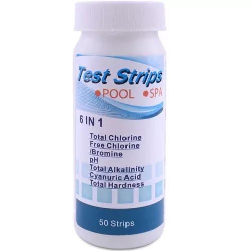 Vízelemző, tesztcsíkos, pH / Klór / Bróm / TA / TH / TC / CYA szint méréséhez, 50 db tesztcsík