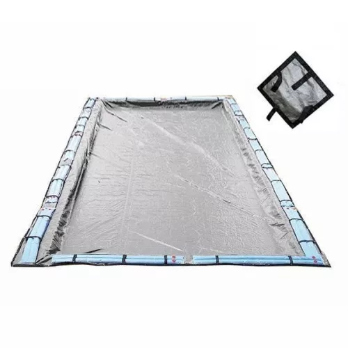 Medence téli védőtakaró, Silverado, 16,0 x 8,0 m, ezüst/fekete, UV álló, 250 mikron, téglalap alakú, laminált polietilén, földbe süllyesztett medencékhez
