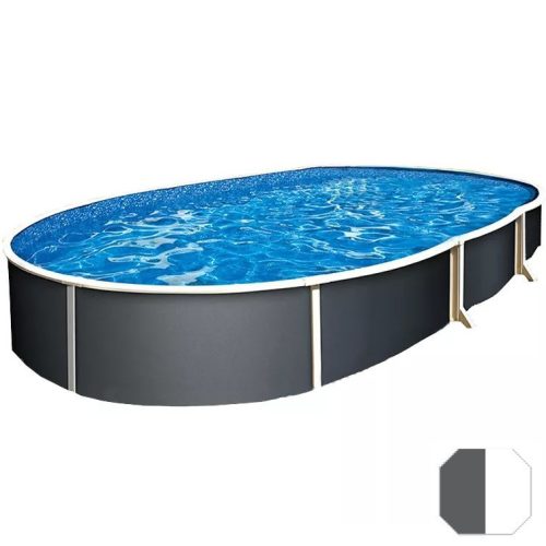 Fémpalástos medence, Azuro oval G-W, szürke/fehér, 5,5 x 3,7 x 1,2 m, 7 rétegű acélfal, UV- és korrózióálló, 0,5 mm fólia
