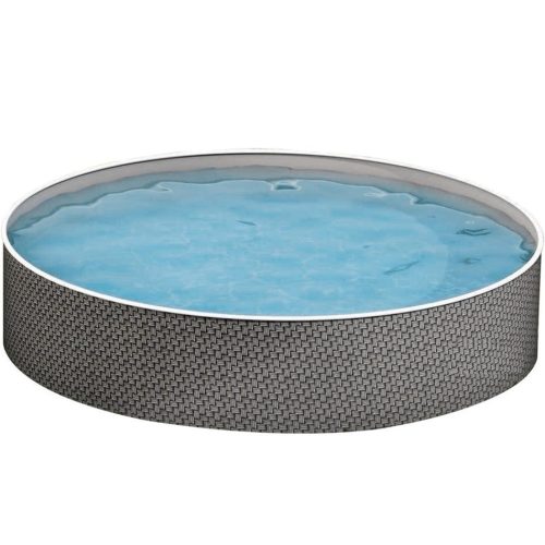 Fémpalástos medence, Azuro, szürke, 4,6 x 1,2 m, kör alakú, rattan mintás, szűrő nélkül, horganyzott acéllemez, 7 rétegű, fóliavastagság 0,5 mm