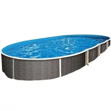   Fémpalástos medence, Azuro, szürke, 5,5 x 3,7 x 1,2 m, ovális, rattan mintás, szűrő nélkül, horganyzott acéllemez, 7 rétegű, fóliavastagság 0,5 mm
