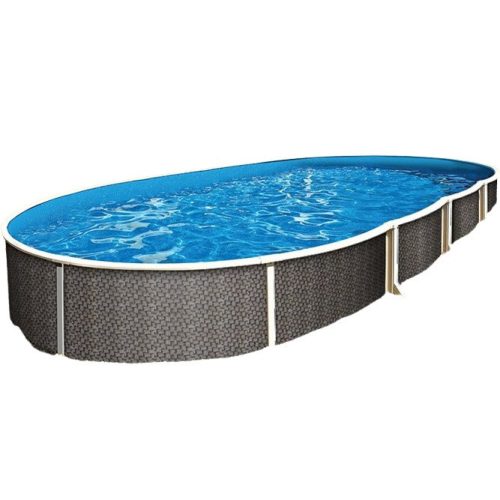 Fémpalástos medence, Azuro, szürke, 5,5 x 3,7 x 1,2 m, ovális, rattan mintás, szűrő nélkül, horganyzott acéllemez, 7 rétegű, fóliavastagság 0,5 mm