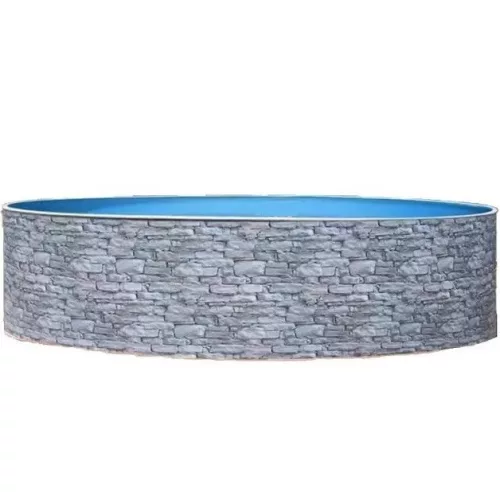 Fémpalástos medence, Azuro, szürke, 3,6 x 1,2 m, kör alakú, kő mintás, szűrő nélkül, horganyzott acéllemez, 7 rétegű, fóliavastagság 0,5 mm