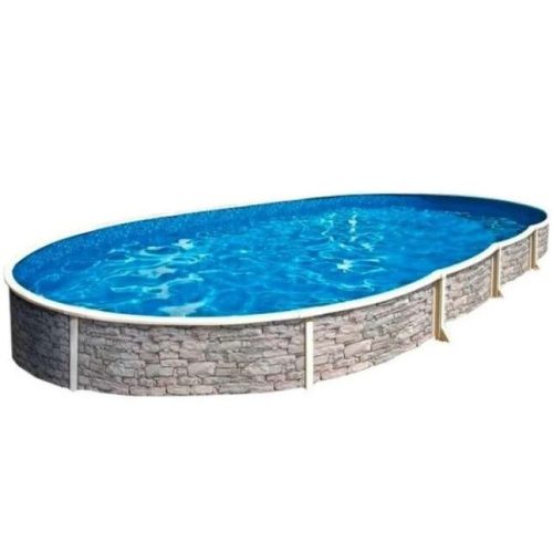 Azuro oval Stone ovális fémpalástos medence, szűrő nélkül, kő minta, D550 x 370 x 120 cm, szürke