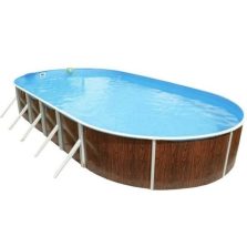   Fémpalástos medence, Azuro, barna, 5,5 x 3,7 x 1,2 m, ovális, fa mintás, szűrő nélkül, horganyzott acéllemez, 7 rétegű, fóliavastagság 0,5 mm