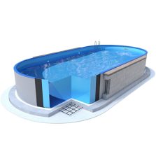   Ibiza oval földbe süllyesztett ovális fémpalástos medence, P1/P3 perem, 320 x 525 x 150 cm, homok