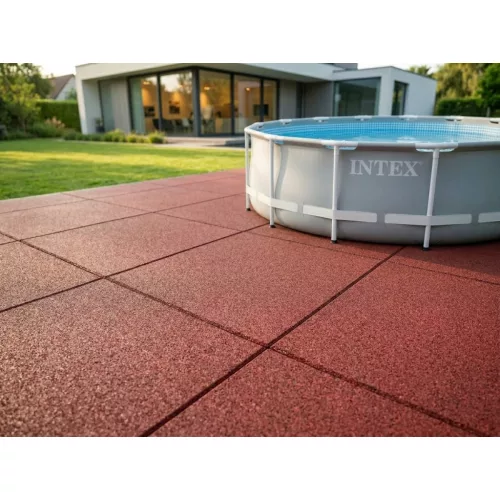 Gumilap medence alá, Poolx Safety, 100×100×3 cm, 31kg/m2, vörös, csúszáscsökkentő, ütéscsillapító, időjárásálló, esésvédő, kertbe, játszótérre