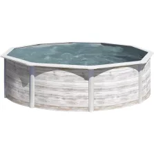   Fémpalástos medence szett, Gre KIT350N, 350 x 120 cm, antikfehér, kör alakú, homokszűrős vízforgatóval, létrával