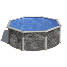   Gre kőmintás fémpalástos medence szett, vízforgatóval és létrával, D350 x 120 cm