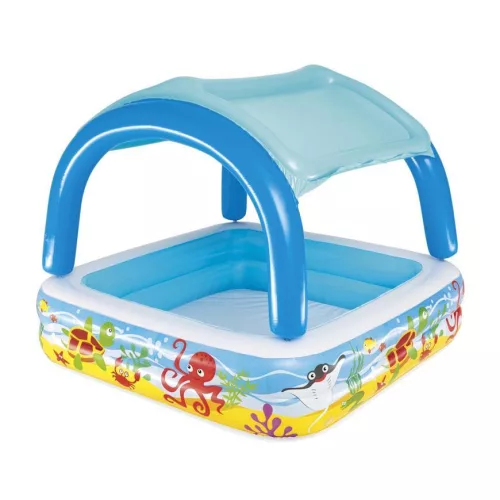 BESTWAY, 52192 medence, Coral reef, felfújható gyermekmedence tetővel, 1,47 x 1,47 x 1,22 m