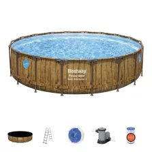   BESTWAY Power Steel csővázas medence szett, 549 x 122 cm, papírszűrővel, létrával, takaróponyvával, ChemConnect adagolóval (56977)