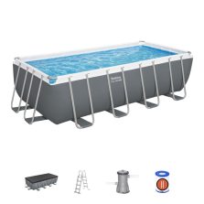   BESTWAY Power Steel csővázas medence szett, 488 x 244 x 122 cm, papírszűrős, létrával, takaróponyvával (56670)