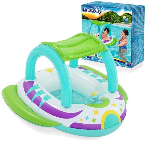 Gumimatrac, BESTWAY, fehér, napellenzővel, 107 x 112 cm (34149)