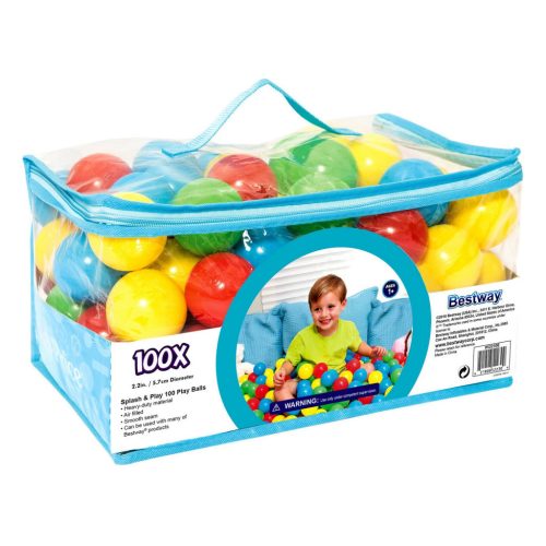 BESTWAY játéklabda szett, 100 darab, vegyes színek, puha műanyag, beltéri és kültéri használatra (52027)