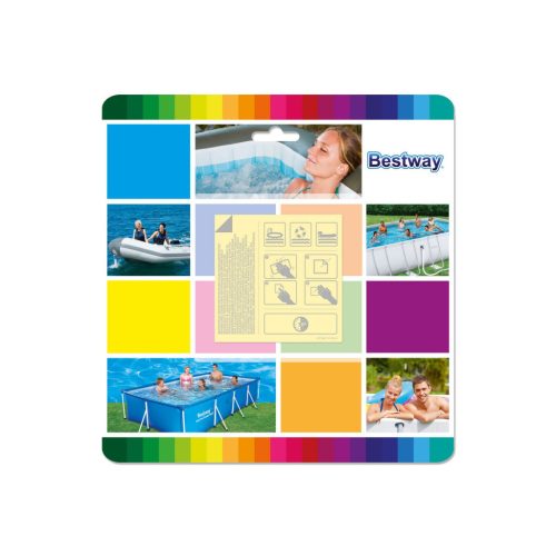 Javítótapasz készlet, BESTWAY, átlátszó, 6,5 x 6,5 cm, vízálló, öntapadós, felfújható termékekhez, 10 db (62091)