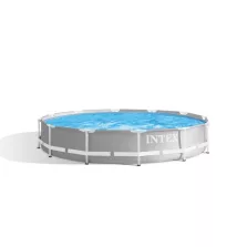   INTEX MetalPrism Set kör alakú medence szett 366 x 76 cm, 2m³ papírszűrős vízforgató rendszerrel, Hydro Aeration befúvóval, 6503 literes, szürke (26712)