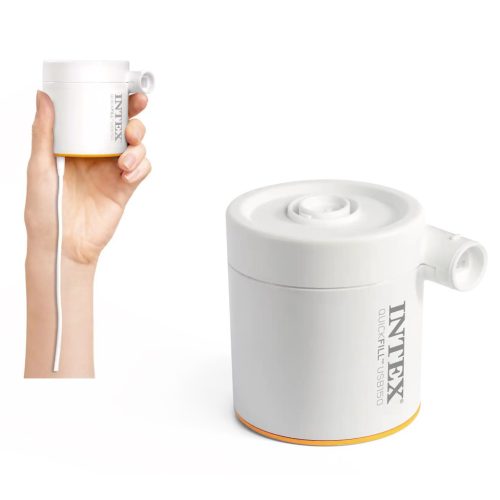 Elektromos pumpa, Intex Quickfill USB150, kompakt kivitel, fehér, felfújáshoz és leeresztéshez, USB-ről működtethető, két cserélhető fúvókával, tárolótáskával (66616)