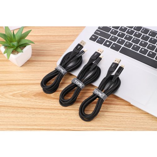 TOPK AN42 2.4A USB C, Micro, Lightning Kábel 2 Méter, Aranyozott Töltő és Adatkábel, Micro USB