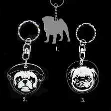 Plexi kulcstartó - Mopsz kölyök fej