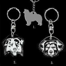 Plexi kulcstartó - Ausztárl juhászkutya kölyök fej